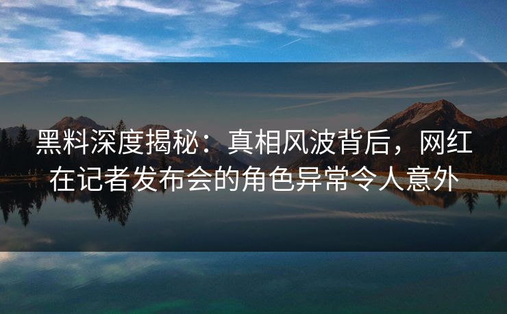 黑料深度揭秘：真相风波背后，网红在记者发布会的角色异常令人意外