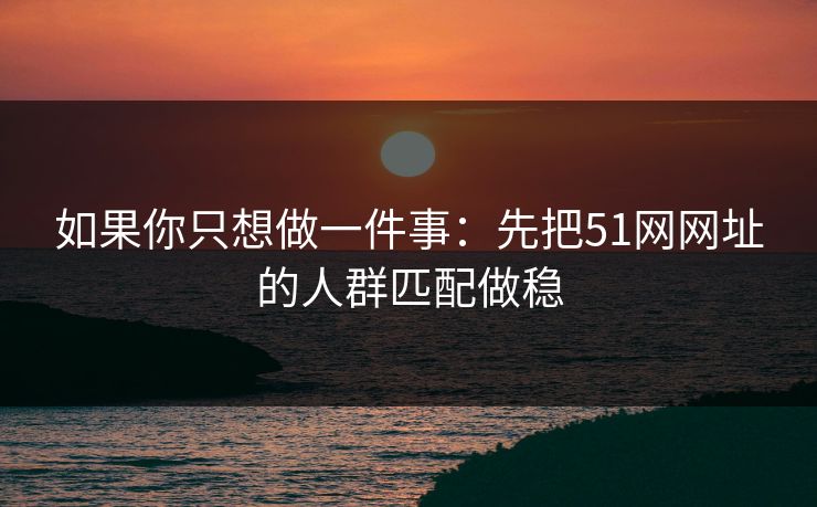 如果你只想做一件事：先把51网网址的人群匹配做稳